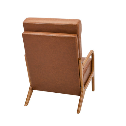 Armchair PU Leather Lounge Chair with Lumbar Pillow - Brown
