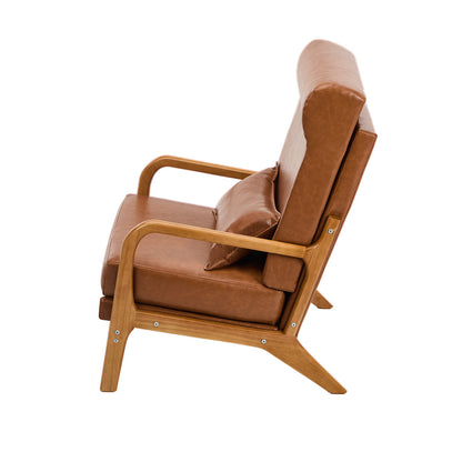 2x PU Leather Armchair Lounge Chair With Lumbar Pillow Brown Upholstered Seating