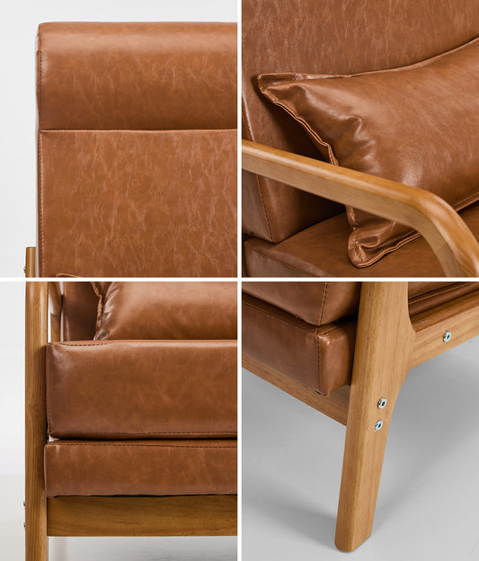 2x PU Leather Armchair Lounge Chair With Lumbar Pillow Brown Upholstered Seating