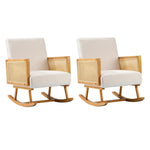 Rocking Chair Nursing Armchair Linen PE Rattan Beige