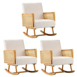 Rocking Chair Nursing Armchair Linen PE Rattan Beige