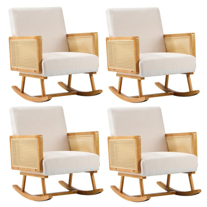 2x Rocking Chair Nursing Armchair Linen PE Rattan Beige