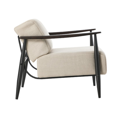 Wooden Armchair Lounge Sofa Fabric Accent Chair Beige/Grey Living Room Seat