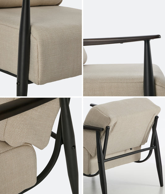 Wooden Armchair Lounge Sofa Fabric Accent Chair Beige/Grey Living Room Seat