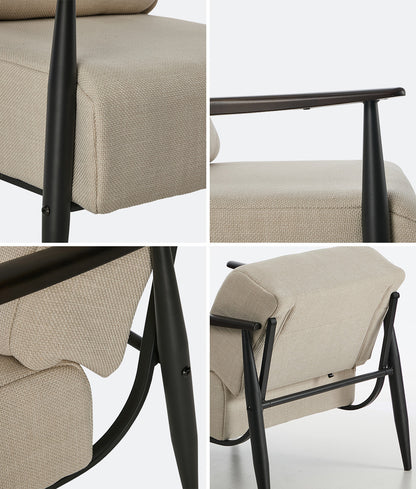 Wooden Armchair Lounge Sofa Fabric Accent Chair Beige/Grey Living Room Seat