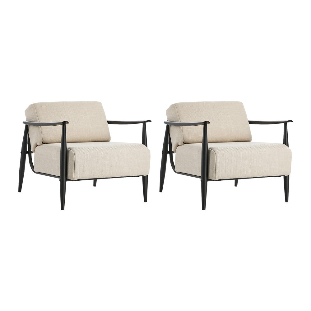 2x Wooden Armchair Sofa Chair Fabric Accent 1 Seater Grey/Beige Upholstered Seating