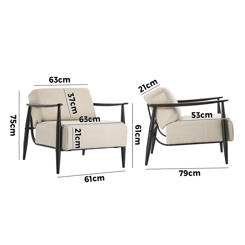 2x Wooden Armchair Sofa Chair Fabric Accent 1 Seater Grey/Beige Upholstered Seating