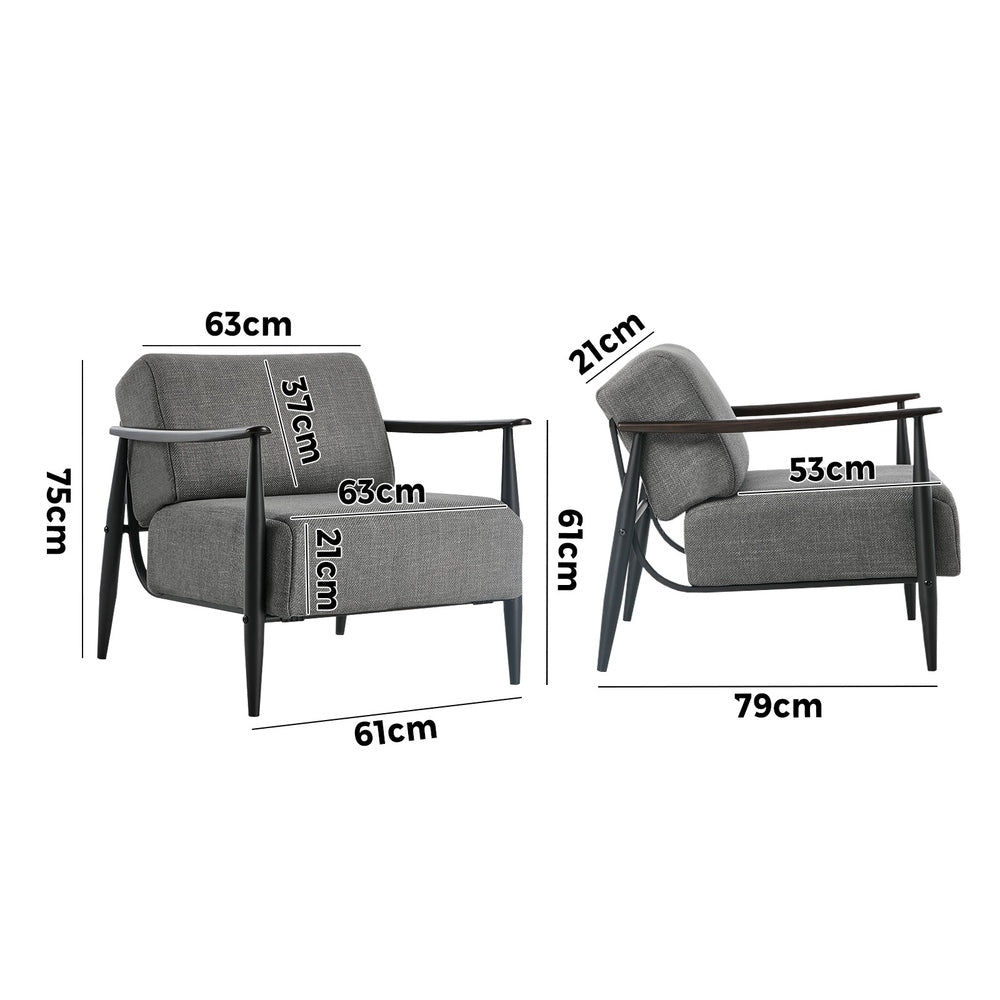 Wooden Armchair Lounge Sofa Fabric Accent Chair Beige/Grey Living Room Seat
