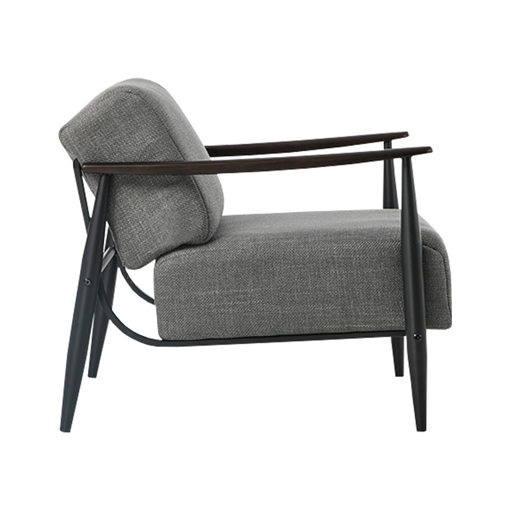 Wooden Armchair Lounge Sofa Fabric Accent Chair Beige/Grey Living Room Seat