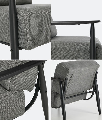 Wooden Armchair Lounge Sofa Fabric Accent Chair Beige/Grey Living Room Seat