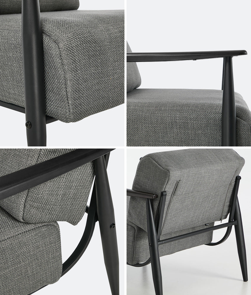 Wooden Armchair Lounge Sofa Fabric Accent Chair Beige/Grey Living Room Seat
