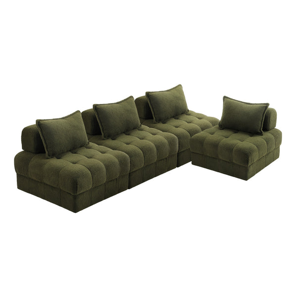  4 Seater Boucle Modular Sofa Armless TOFU Back Green