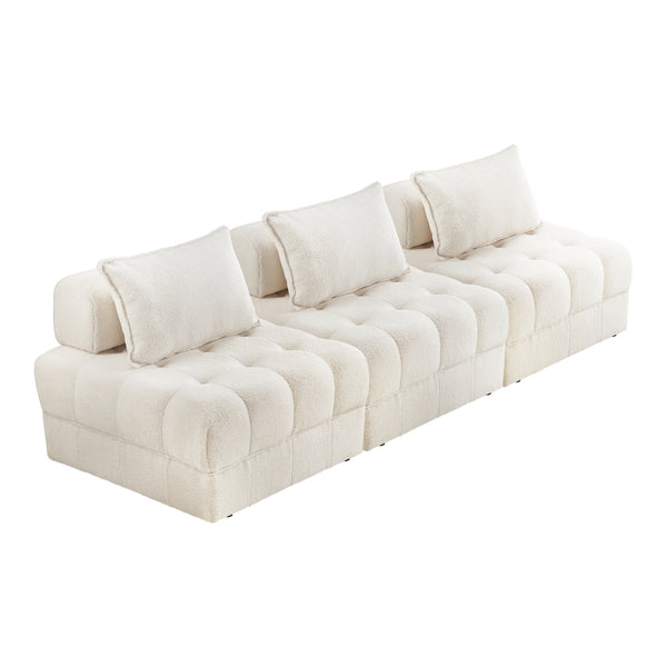  3-Seater Boucle Modular Sofa Lounge Chair Armless White for Living Room