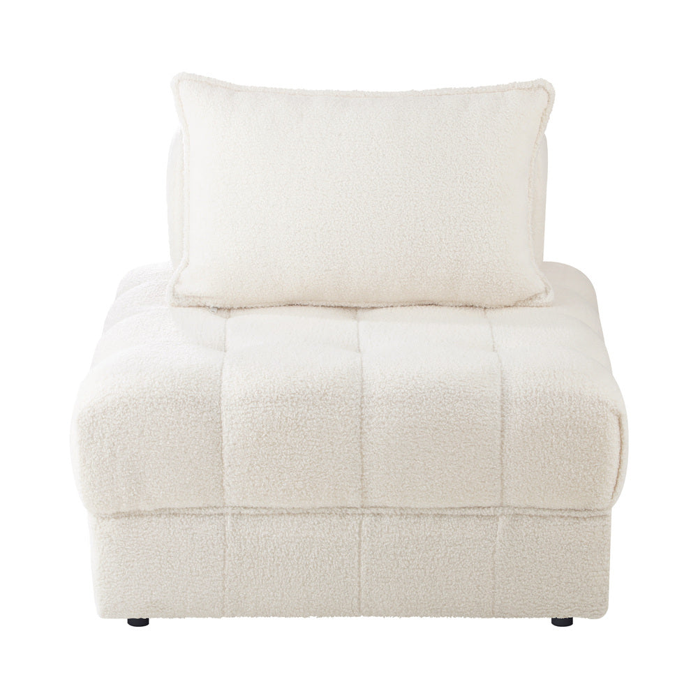 3-Seater Boucle Modular Sofa Lounge Chair Armless White for Living Room