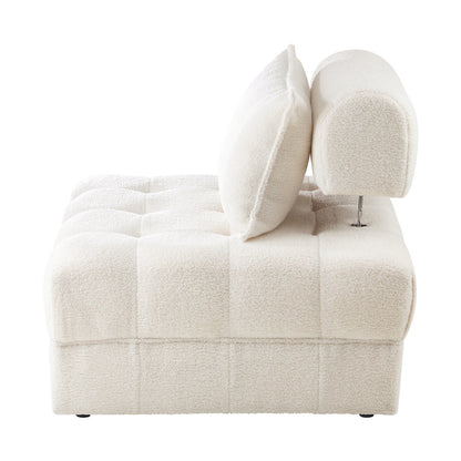 3-Seater Boucle Modular Sofa Lounge Chair Armless White for Living Room