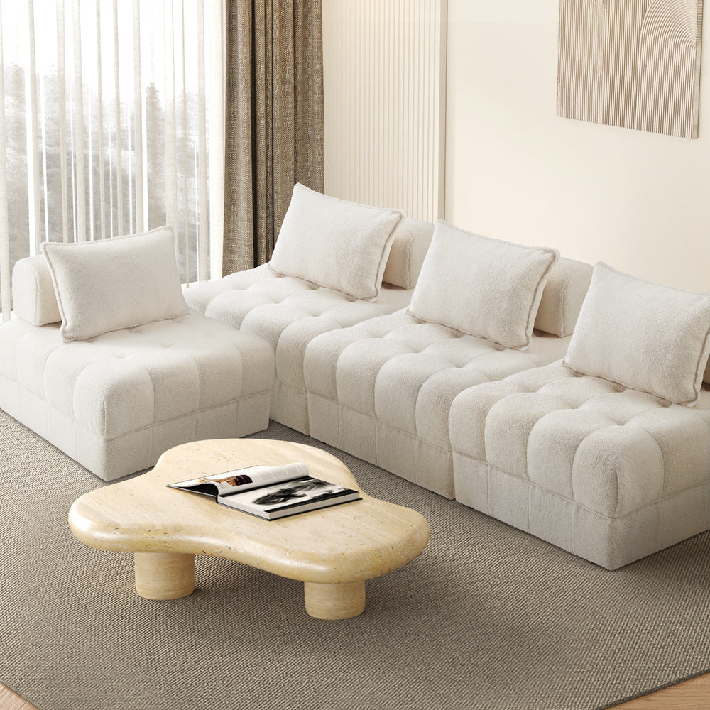 1-4 Seater Boucle Modular Sofa Lounge Chair Armless White