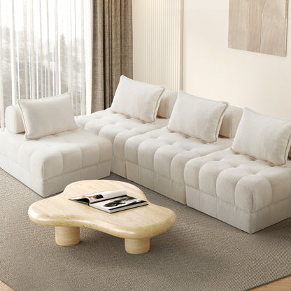 4-Seater Boucle Modular Sofa Lounge Chair Armless White Modern Living Room