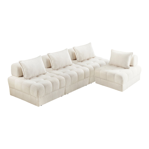  4-Seater Boucle Modular Sofa Lounge Chair Armless White Modern Living Room