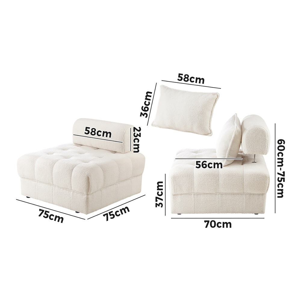 4-Seater Boucle Modular Sofa Lounge Chair Armless White Modern Living Room