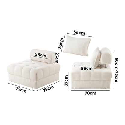 4-Seater Boucle Modular Sofa Lounge Chair Armless White Modern Living Room
