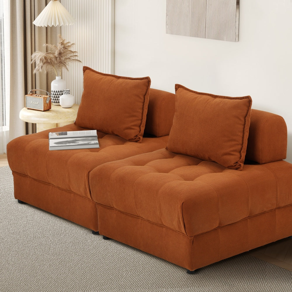2 Seater Velvet Modular Sofa Lounge Chair with Backrest Brown