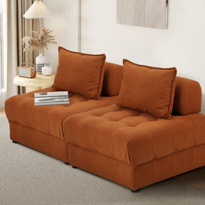2 Seater Velvet Modular Sofa Lounge Chair with Backrest Brown