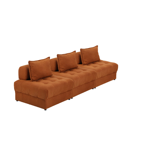  3 Seater Velvet Modular Sofa Lounge with Backrest in Brown for Living Room