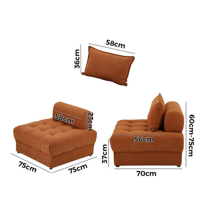 3 Seater Velvet Modular Sofa Lounge with Backrest in Brown for Living Room