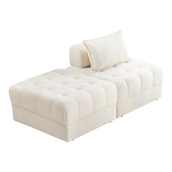  2-6 Seater Boucle Modular Sofa & Ottoman Set Armless White