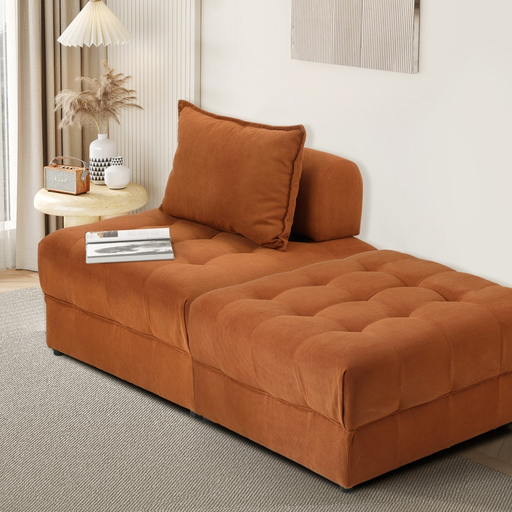 3 Seater Velvet Modular Sofa & Ottoman Set with Backrest Brown