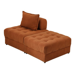 2 Seater Velvet Modular Sofa & Ottoman Set with Backrest Brown