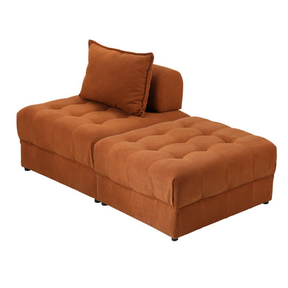 4 Seater Velvet Modular Sofa & Ottoman Set with Backrest Brown