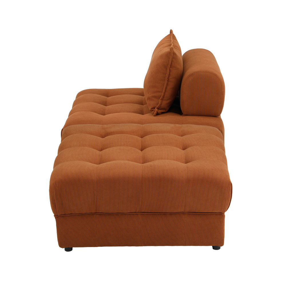 2 Seater Velvet Modular Sofa & Ottoman Set with Backrest Brown
