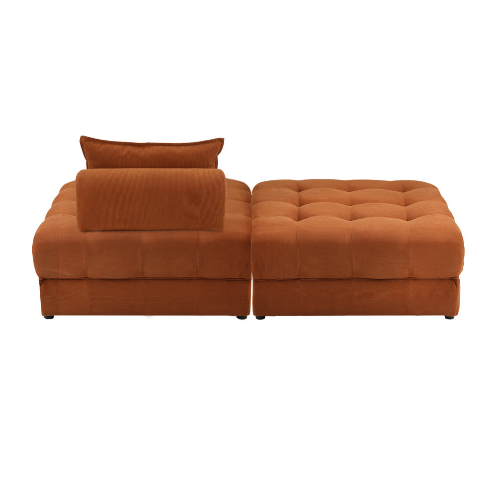 3 Seater Velvet Modular Sofa & Ottoman Set with Backrest Brown