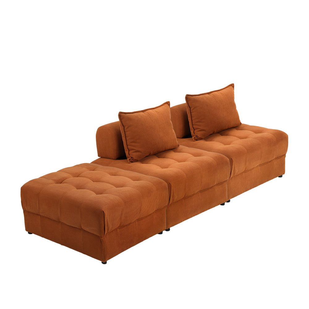 3 Seater Velvet Modular Sofa & Ottoman Set with Backrest Brown