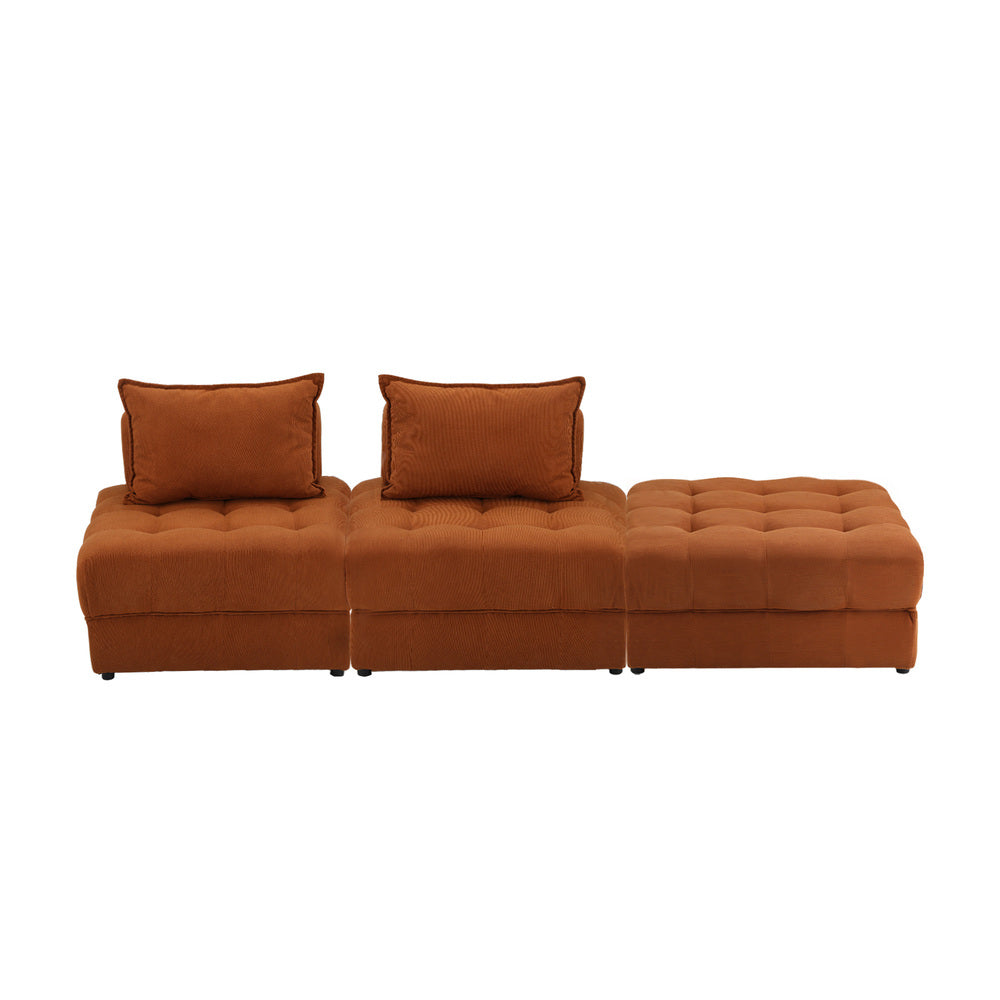 4 Seater Velvet Modular Sofa & Ottoman Set with Backrest Brown