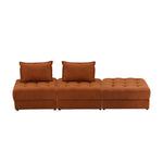 2/3/4 Seater Velvet Modular Sofa & Ottoman Set with Backrest Brown