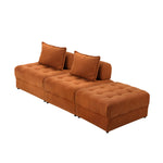 2/3/4 Seater Velvet Modular Sofa & Ottoman Set with Backrest Brown