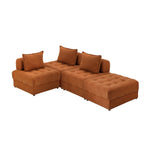 2/3/4 Seater Velvet Modular Sofa & Ottoman Set with Backrest Brown