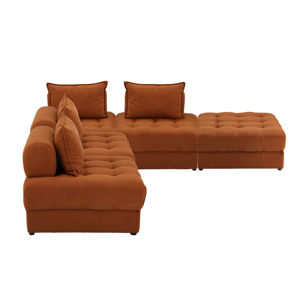 6 Seater Velvet Modular Sofa & Ottoman Set with Backrest Brown
