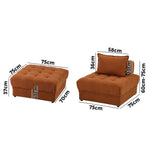 5/6 Seater Velvet Modular Sofa & Ottoman Set with Backrest Brown