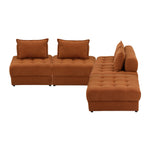 5/6 Seater Velvet Modular Sofa & Ottoman Set with Backrest Brown