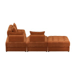 5/6 Seater Velvet Modular Sofa & Ottoman Set with Backrest Brown