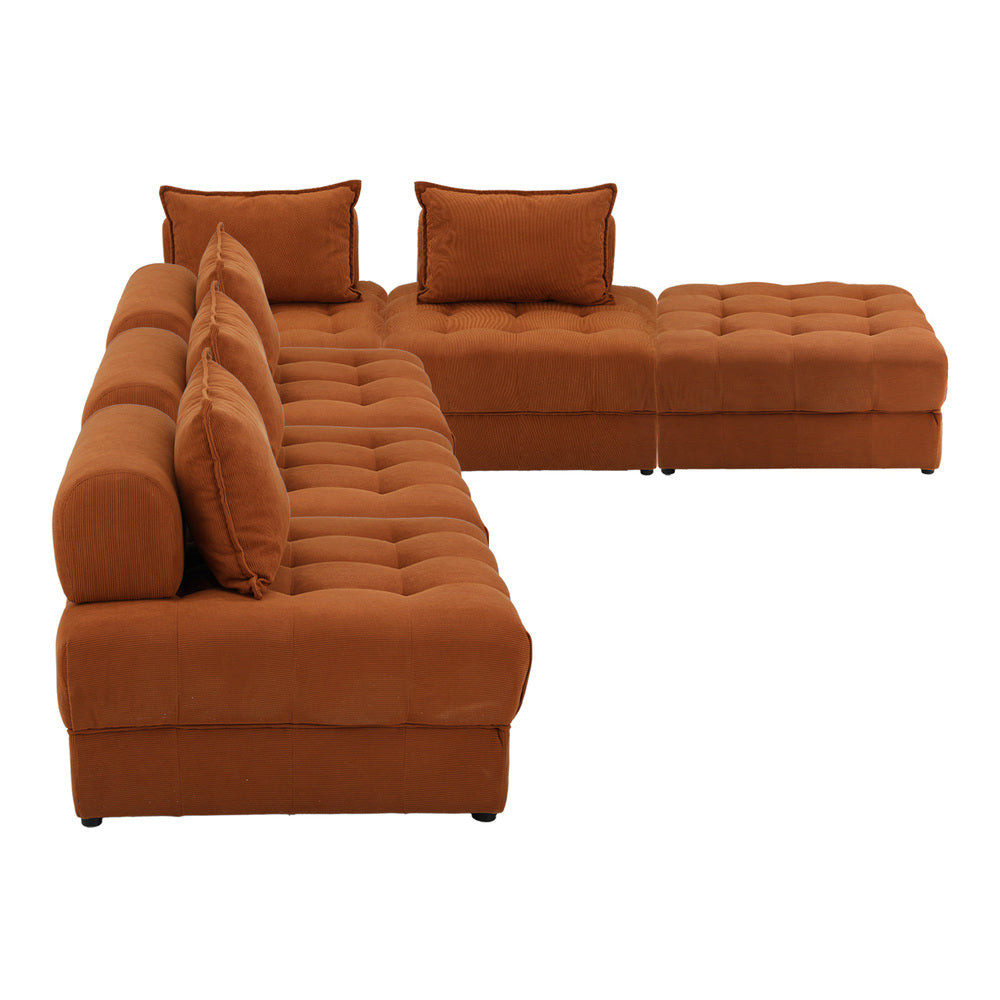 6 Seater Velvet Modular Sofa & Ottoman Set with Backrest Brown