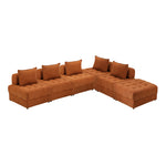 5/6 Seater Velvet Modular Sofa & Ottoman Set with Backrest Brown