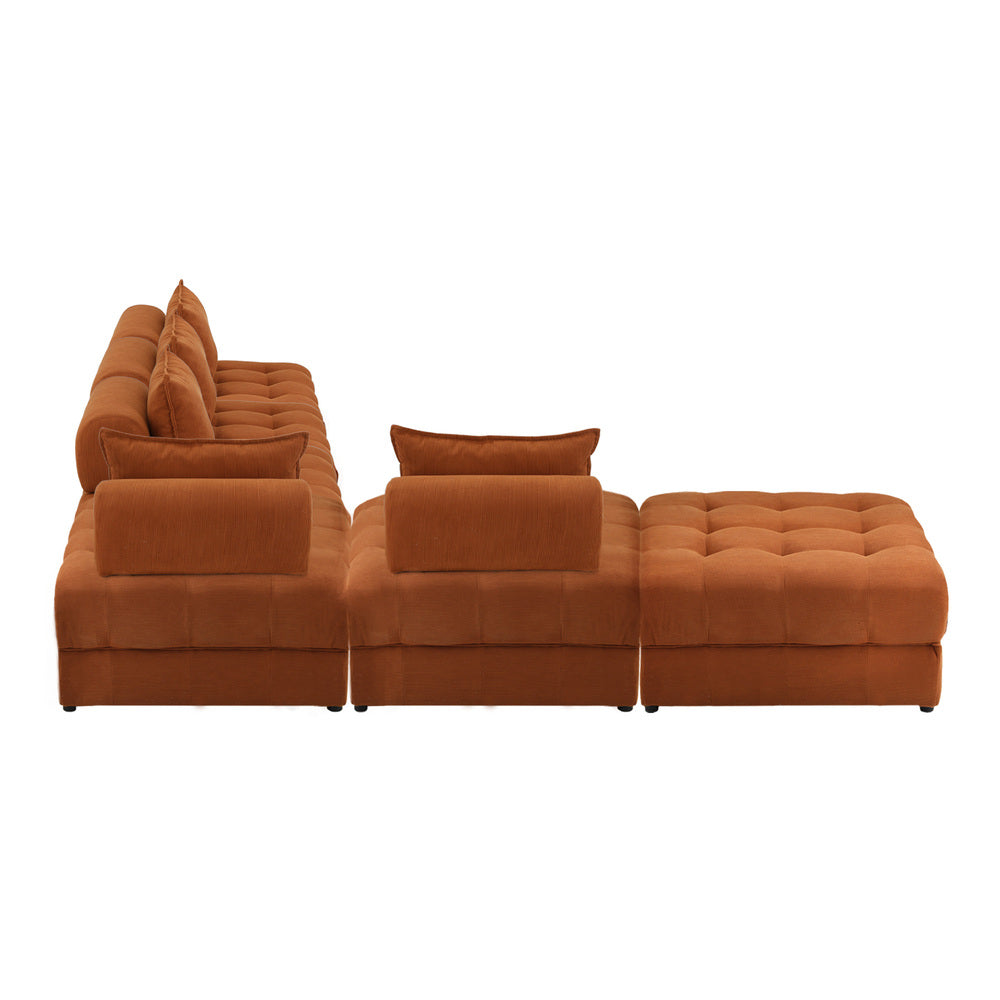 5 Seater Velvet Modular Sofa & Ottoman Set with Backrest Brown