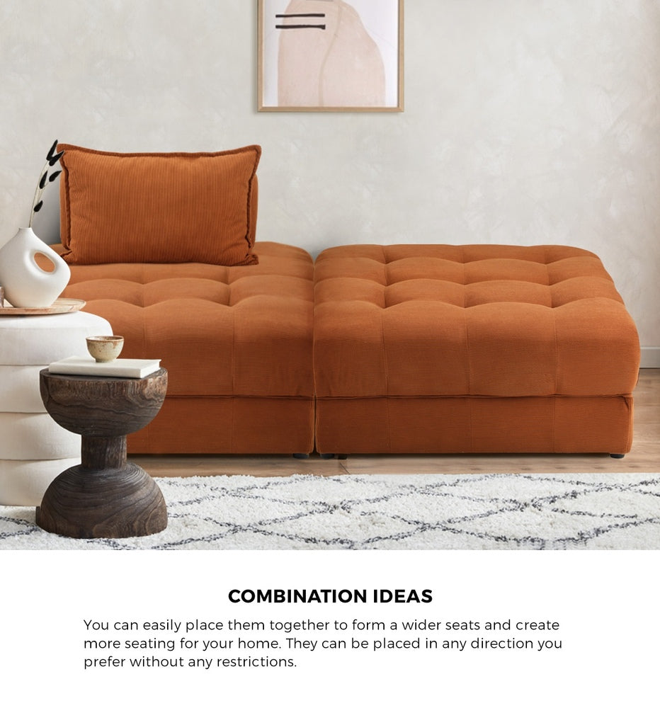 6 Seater Velvet Modular Sofa & Ottoman Set with Backrest Brown