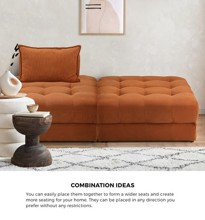 6 Seater Velvet Modular Sofa & Ottoman Set with Backrest Brown
