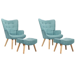 2x Armchair Lounge Chair Ottoman Fabric Sofa Blue