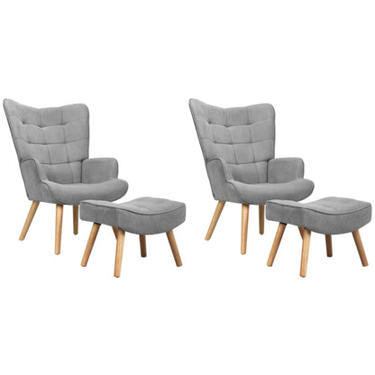 2x Armchair Lounge Chair Ottoman Fabric Sofa Grey